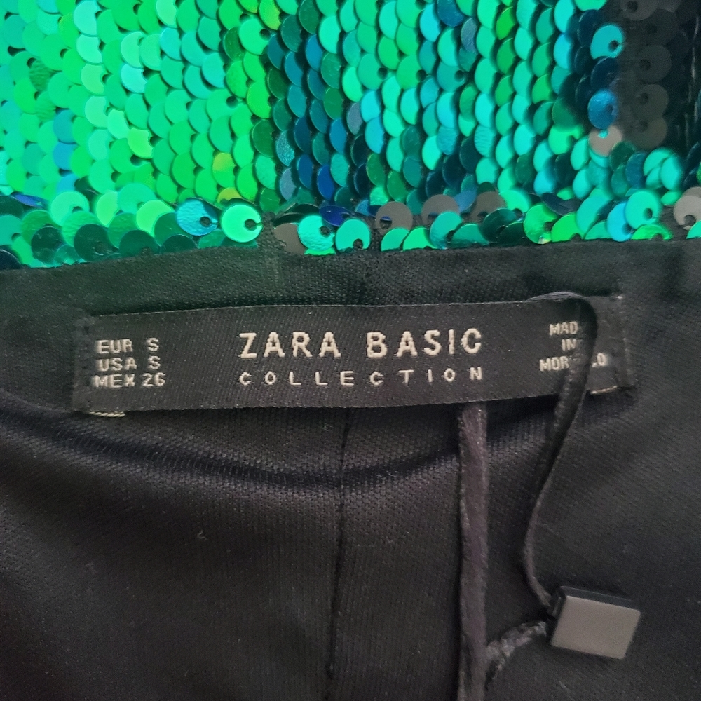 Zara Iridescent Green-Blue Sequin V-Neck Dress - Picture 5 of 6